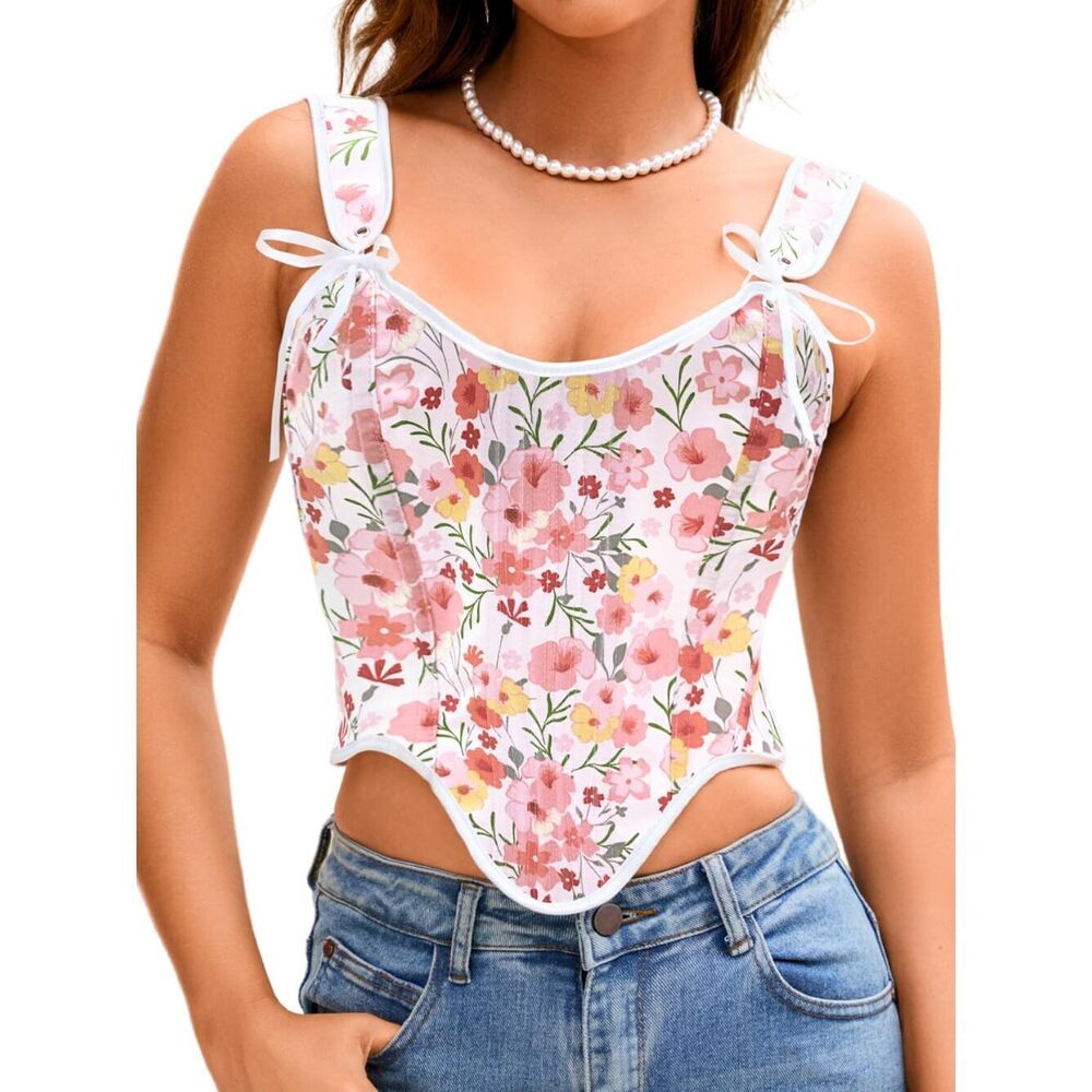 7913 Floral Renaissance Corsets, Pastel Cottagecore Corset Vest, Lace-Up